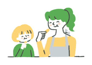 干し芋を食べる親子